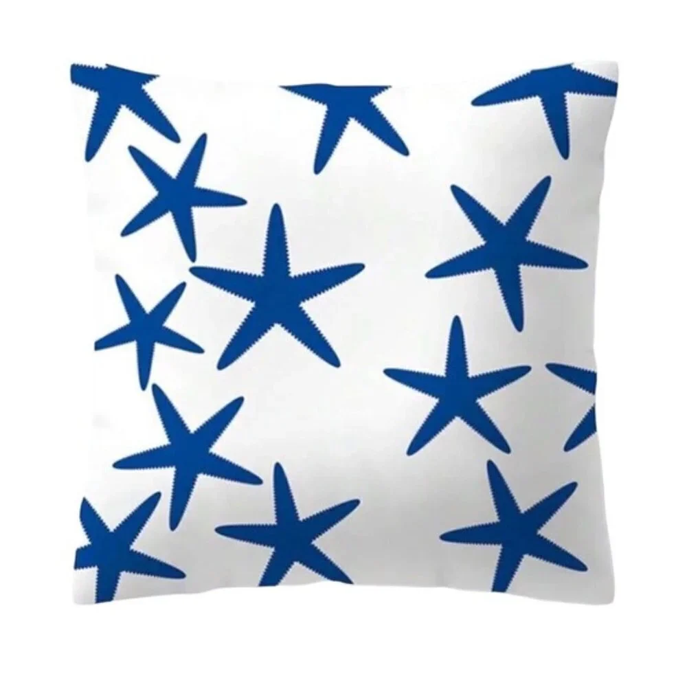 Coastal Starfish Pillow Cover Beach Nautical Square Blue White 17. 7 X 17.7 in
